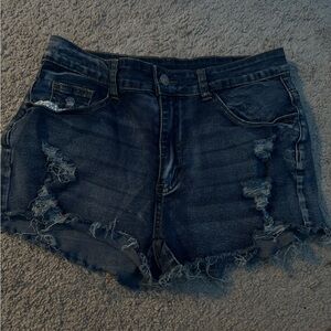 SHEIN Blue Jean Shorts Distressed Raw Hem